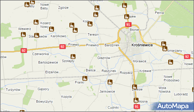 mapa Głaznów, Głaznów na mapie Targeo