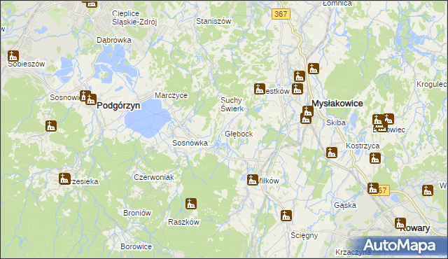 mapa Głębock gmina Podgórzyn, Głębock gmina Podgórzyn na mapie Targeo