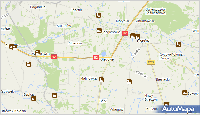 mapa Głębokie gmina Cyców, Głębokie gmina Cyców na mapie Targeo