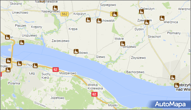 mapa Glewo gmina Dobrzyń nad Wisłą, Glewo gmina Dobrzyń nad Wisłą na mapie Targeo