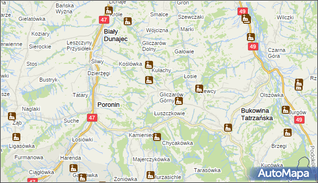 mapa Gliczarów Górny, Gliczarów Górny na mapie Targeo