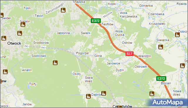 mapa Glina gmina Celestynów, Glina gmina Celestynów na mapie Targeo