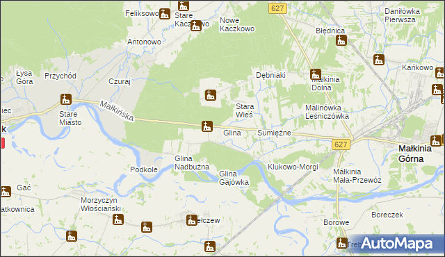 mapa Glina gmina Małkinia Górna, Glina gmina Małkinia Górna na mapie Targeo