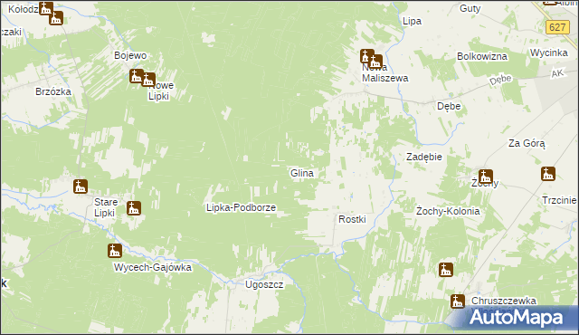 mapa Glina gmina Miedzna, Glina gmina Miedzna na mapie Targeo