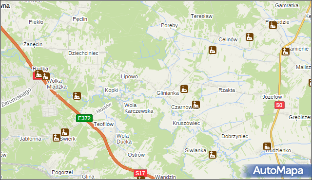 mapa Glinianka gmina Wiązowna, Glinianka gmina Wiązowna na mapie Targeo