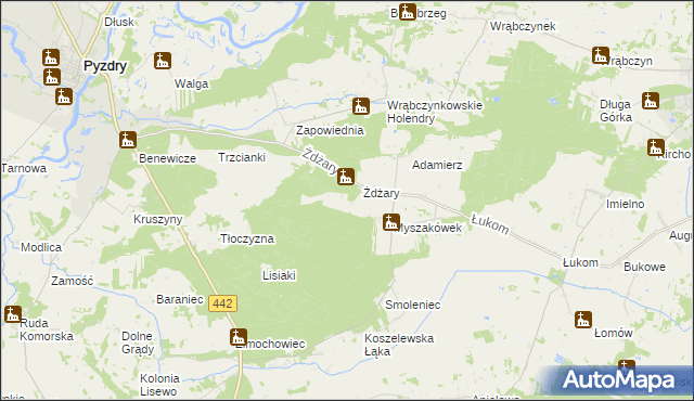 mapa Glinianki gmina Pyzdry, Glinianki gmina Pyzdry na mapie Targeo