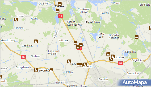 mapa Glinica gmina Ciasna, Glinica gmina Ciasna na mapie Targeo