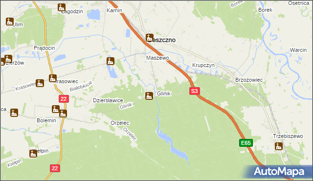 mapa Glinik gmina Deszczno, Glinik gmina Deszczno na mapie Targeo