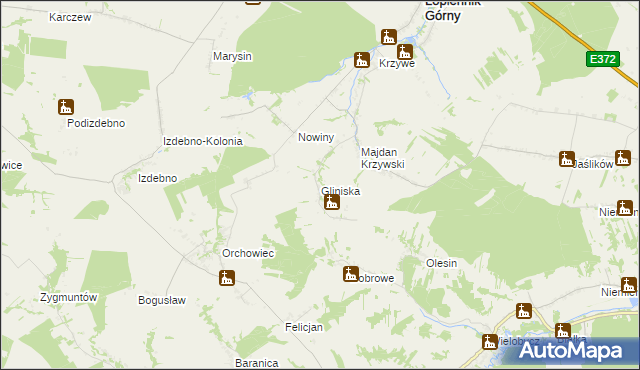 mapa Gliniska gmina Łopiennik Górny, Gliniska gmina Łopiennik Górny na mapie Targeo