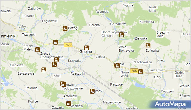 mapa Glinka gmina Gnojno, Glinka gmina Gnojno na mapie Targeo