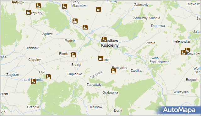 mapa Glinki gmina Miastków Kościelny, Glinki gmina Miastków Kościelny na mapie Targeo