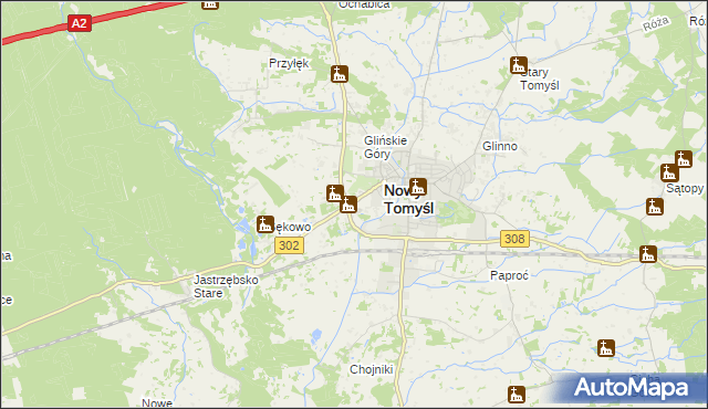 mapa Glinno gmina Nowy Tomyśl, Glinno gmina Nowy Tomyśl na mapie Targeo