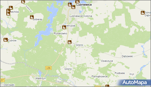 mapa Glisno gmina Lubniewice, Glisno gmina Lubniewice na mapie Targeo