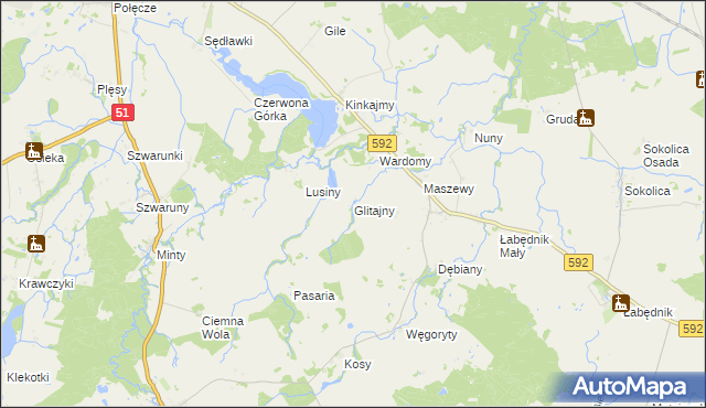 mapa Glitajny gmina Bartoszyce, Glitajny gmina Bartoszyce na mapie Targeo