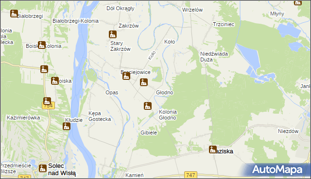 mapa Głodno gmina Łaziska, Głodno gmina Łaziska na mapie Targeo