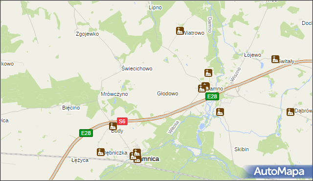mapa Głodowo gmina Damnica, Głodowo gmina Damnica na mapie Targeo