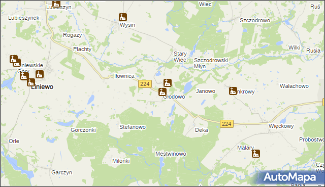 mapa Głodowo gmina Liniewo, Głodowo gmina Liniewo na mapie Targeo