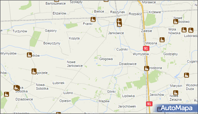 mapa Głogowa gmina Krośniewice, Głogowa gmina Krośniewice na mapie Targeo