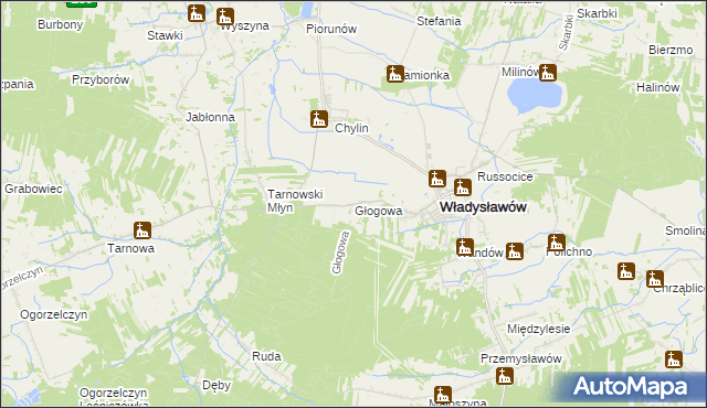 mapa Głogowa gmina Władysławów, Głogowa gmina Władysławów na mapie Targeo