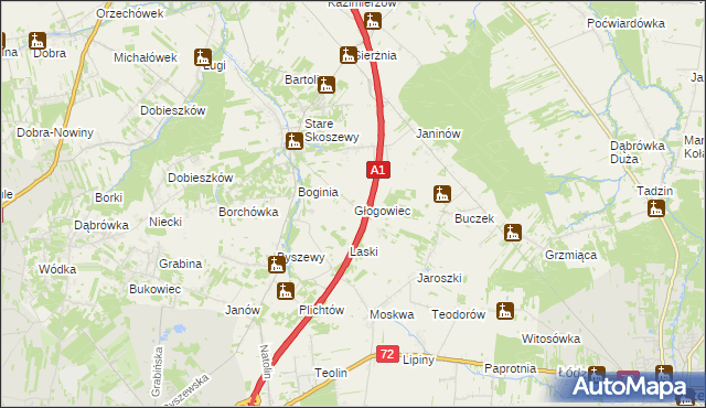 mapa Głogowiec gmina Nowosolna, Głogowiec gmina Nowosolna na mapie Targeo