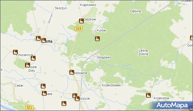 mapa Głogówko gmina Kotla, Głogówko gmina Kotla na mapie Targeo