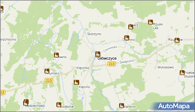 mapa Główczyce powiat słupski, Główczyce powiat słupski na mapie Targeo