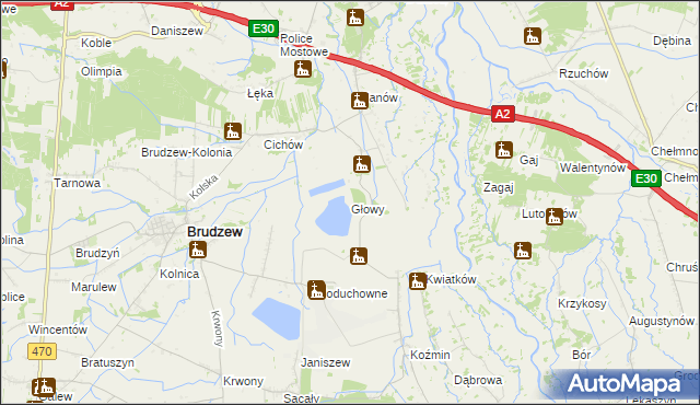 mapa Głowy gmina Brudzew, Głowy gmina Brudzew na mapie Targeo