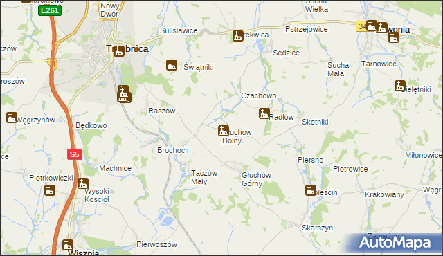 mapa Głuchów Dolny, Głuchów Dolny na mapie Targeo