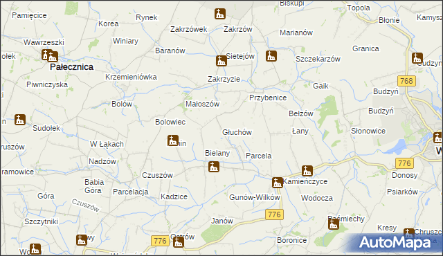 mapa Głuchów gmina Kazimierza Wielka, Głuchów gmina Kazimierza Wielka na mapie Targeo