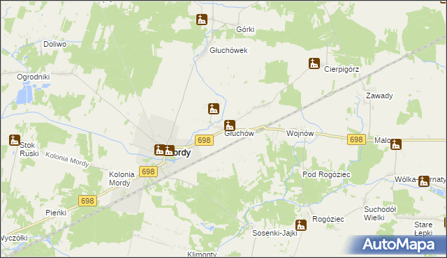 mapa Głuchów gmina Mordy, Głuchów gmina Mordy na mapie Targeo