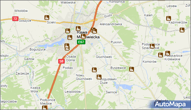 mapa Głuchówek gmina Rawa Mazowiecka, Głuchówek gmina Rawa Mazowiecka na mapie Targeo