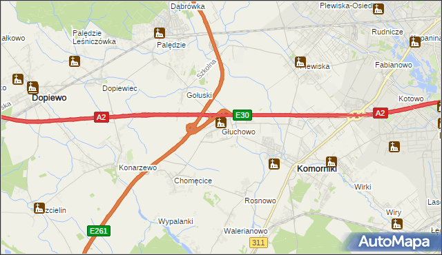 mapa Głuchowo gmina Komorniki, Głuchowo gmina Komorniki na mapie Targeo