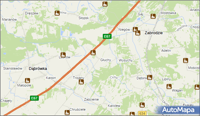 mapa Głuchy, Głuchy na mapie Targeo