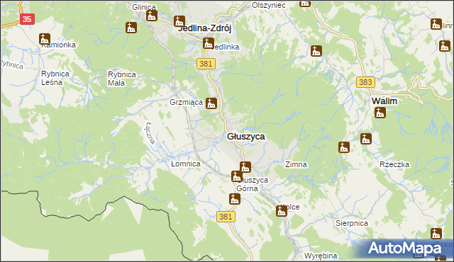 mapa Głuszyca powiat wałbrzyski, Głuszyca powiat wałbrzyski na mapie Targeo