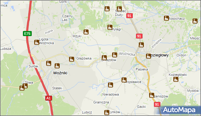 mapa Gniazdów gmina Koziegłowy, Gniazdów gmina Koziegłowy na mapie Targeo