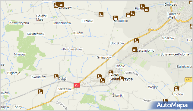 mapa Gniazdów gmina Nowe Skalmierzyce, Gniazdów gmina Nowe Skalmierzyce na mapie Targeo