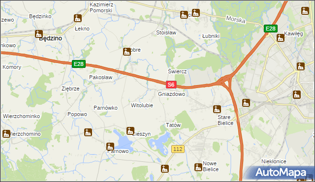 mapa Gniazdowo gmina Biesiekierz, Gniazdowo gmina Biesiekierz na mapie Targeo