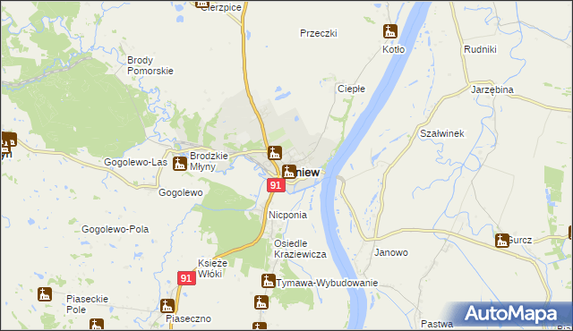 mapa Gniew, Gniew na mapie Targeo