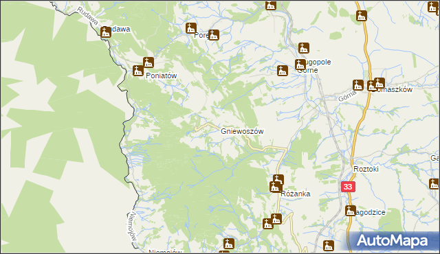 mapa Gniewoszów gmina Międzylesie, Gniewoszów gmina Międzylesie na mapie Targeo