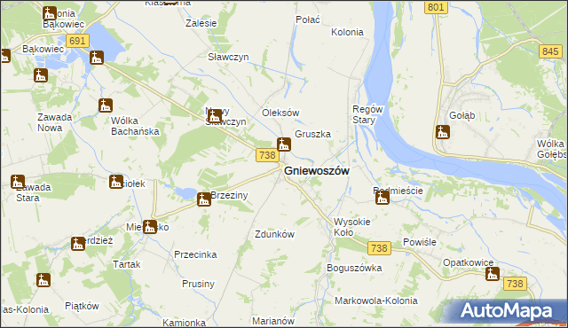 mapa Gniewoszów powiat kozienicki, Gniewoszów powiat kozienicki na mapie Targeo