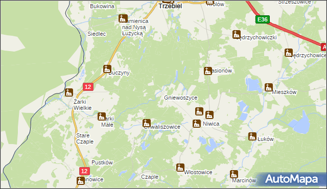 mapa Gniewoszyce, Gniewoszyce na mapie Targeo
