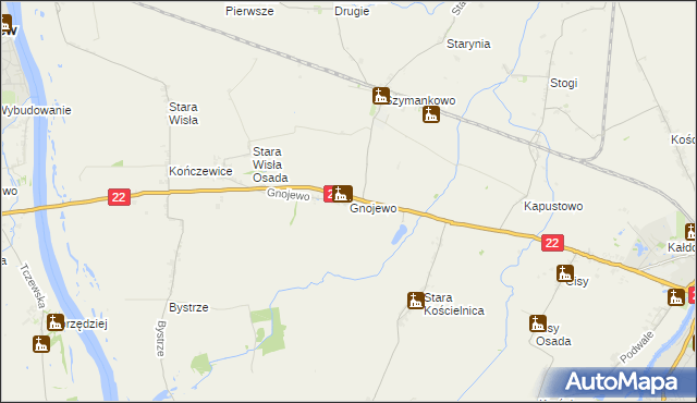 mapa Gnojewo gmina Miłoradz, Gnojewo gmina Miłoradz na mapie Targeo