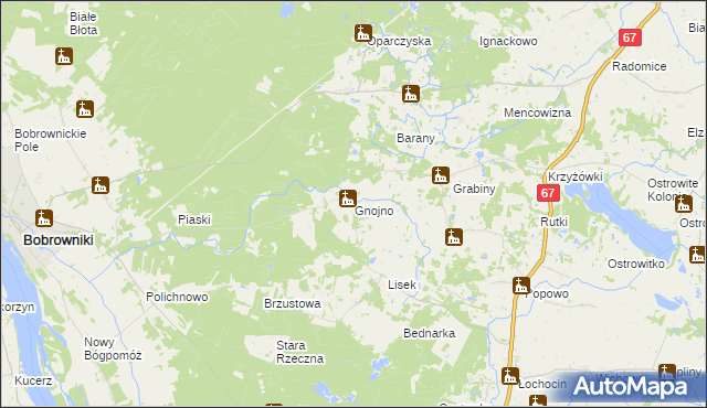 mapa Gnojno gmina Bobrowniki, Gnojno gmina Bobrowniki na mapie Targeo