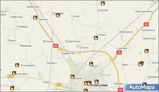 mapa Gnojno gmina Inowrocław, Gnojno gmina Inowrocław na mapie Targeo