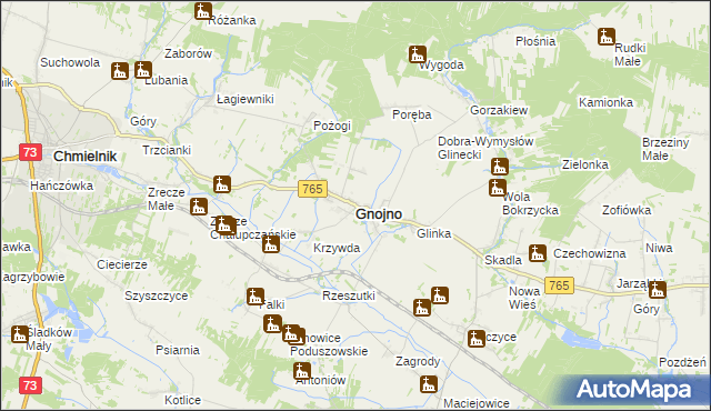 mapa Gnojno powiat buski, Gnojno powiat buski na mapie Targeo