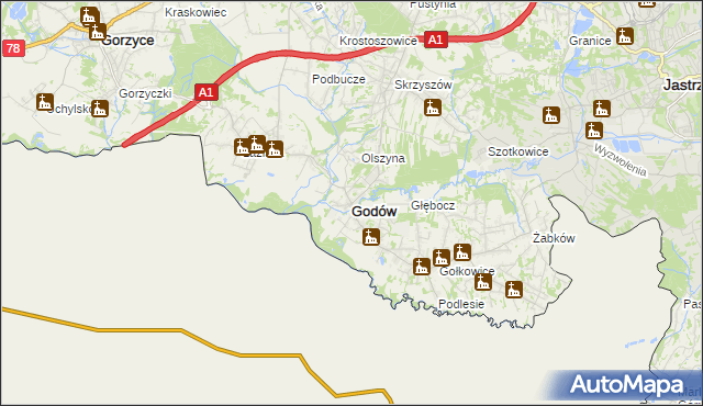 mapa Godów powiat wodzisławski, Godów powiat wodzisławski na mapie Targeo