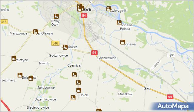 mapa Godzikowice, Godzikowice na mapie Targeo