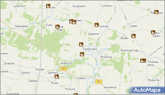 mapa Godzimierz gmina Nowe Miasto nad Pilicą, Godzimierz gmina Nowe Miasto nad Pilicą na mapie Targeo