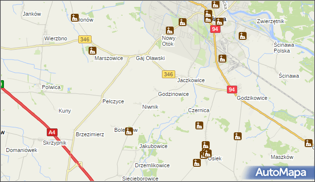 mapa Godzinowice, Godzinowice na mapie Targeo