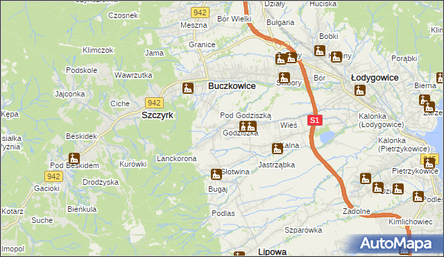 mapa Godziszka gmina Buczkowice, Godziszka gmina Buczkowice na mapie Targeo